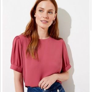 Loft puff sleeve button back top in raspberry
